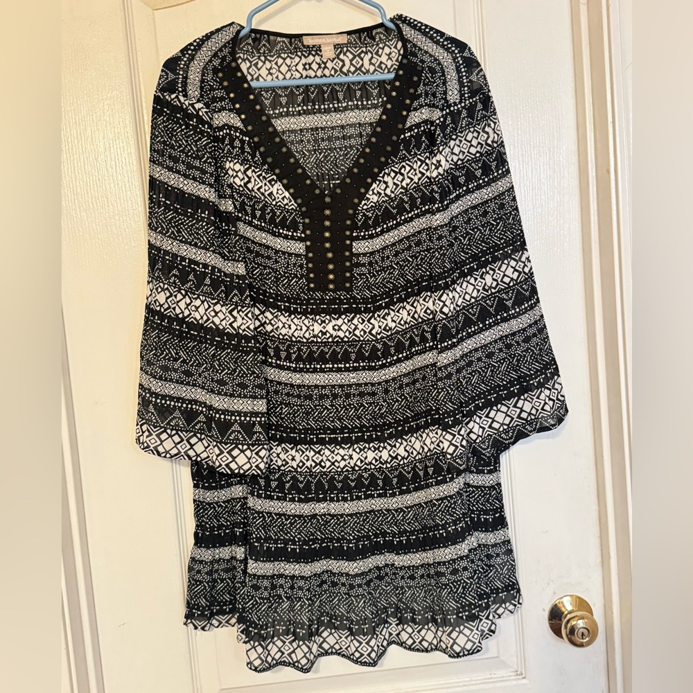 Woman Within Black and White Graphic Tunic 3/4 Sleeve 22/24 EUC